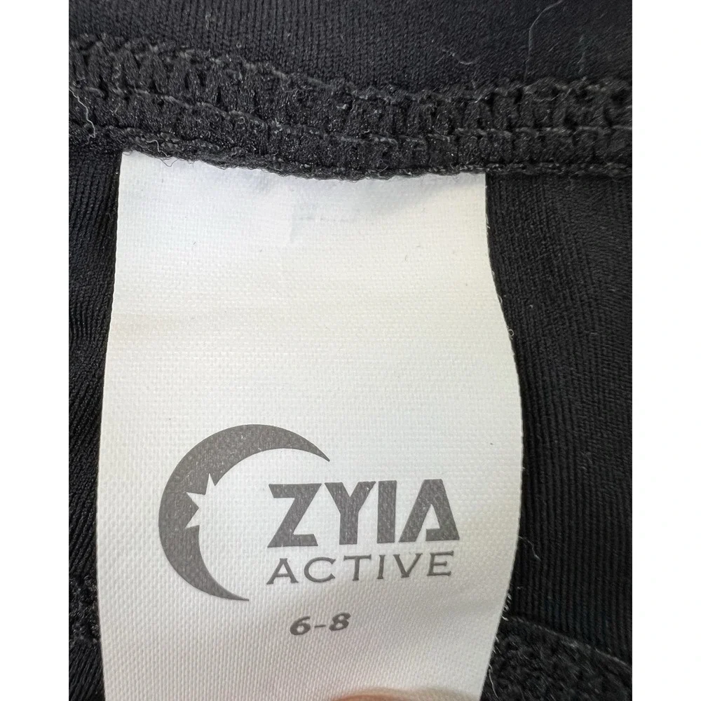 Zyia active full length leggings size 6/8 Medium Black With Yellow‎ Stripe - Picture 5 of 9